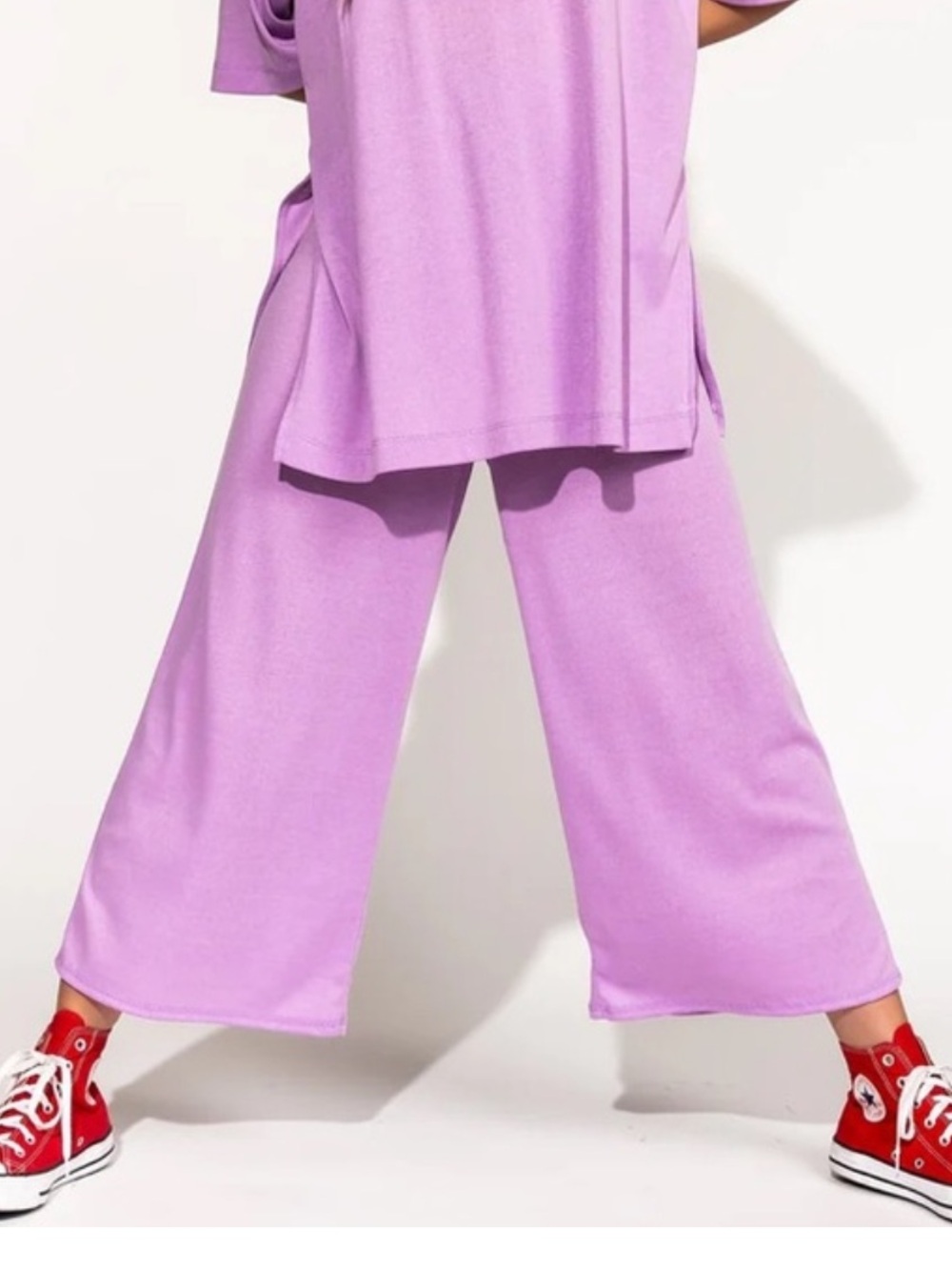 DRESSED IN LALA Lex Ribbed Playsuit Wide Leg Cropped Pants  purple lavender M